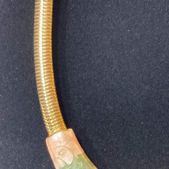 Gold Tone Snake Chain & Enamel Vintage Choker Green Light Pink - Picture 5 of 13